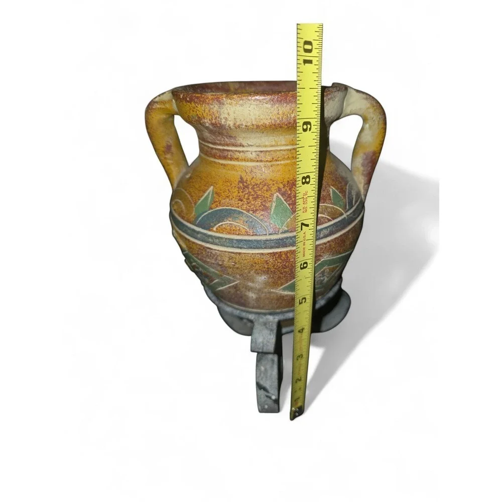 River Junction Pottery Works Pottery Vase with Metal Stand,‎ Southwestern